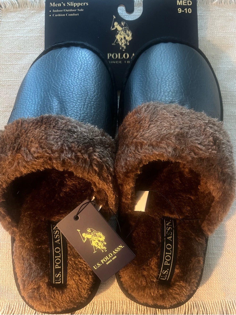 U.S. Polo Assn. Black & Brown Men's Cozy Slip-On Slippers